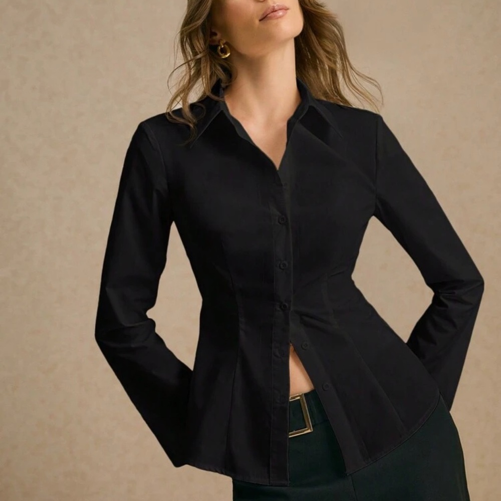 Black Fitted Button-Down Shirt – Blouse